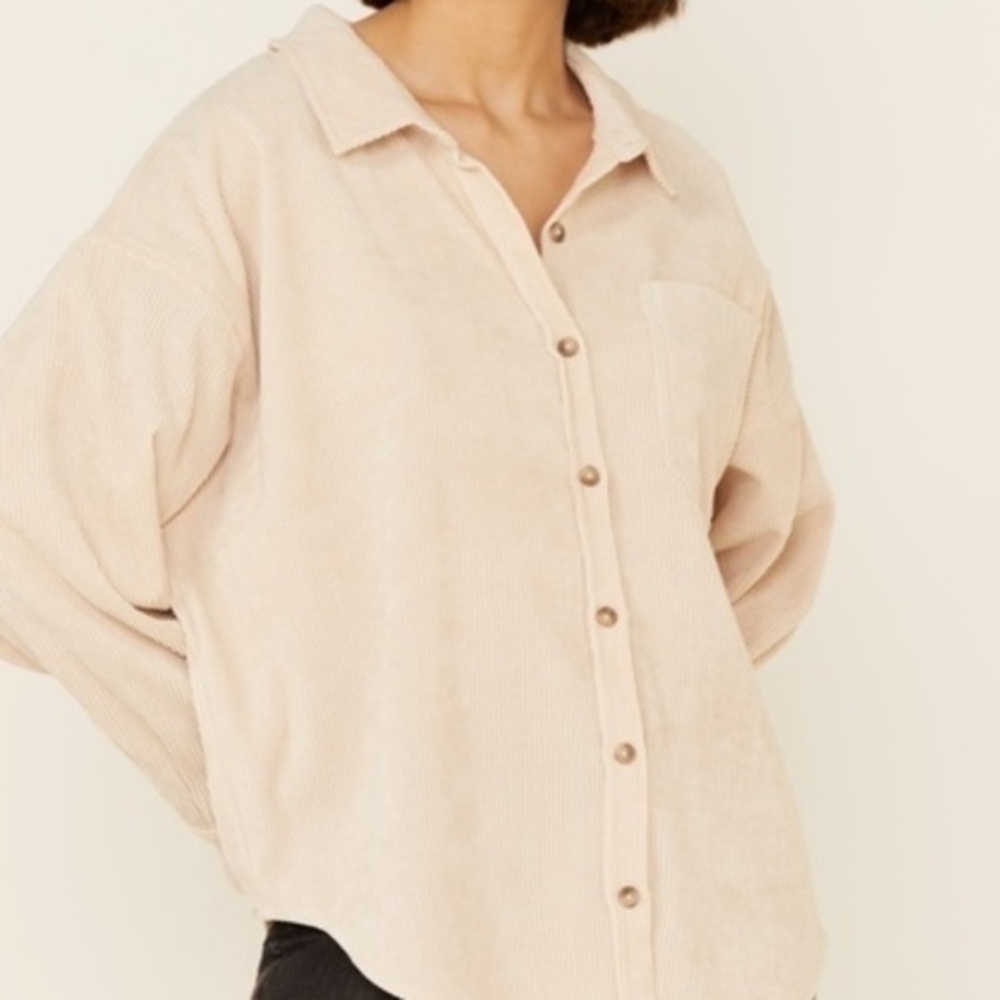 Wishlist Women's Solid Corduroy Oversized Long Sleeve Button Down Shirt sz M/L